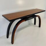Italian 1940s Art Deco Console in Black Lacquer, Walnut and Maple Burl