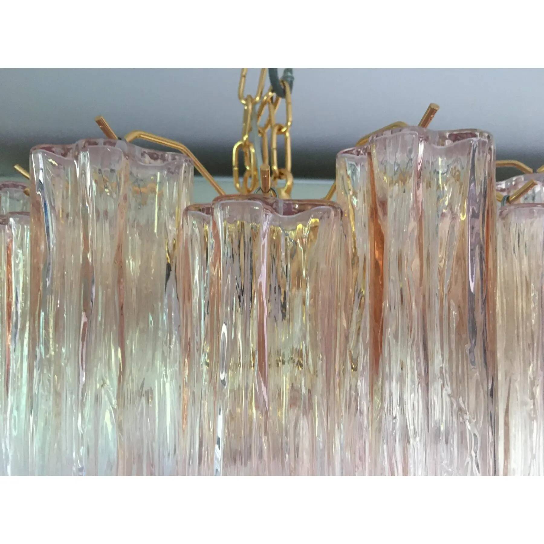 Venini-Style Pink Murano Glass Tronchi Chandelier – Italian Art Lighting