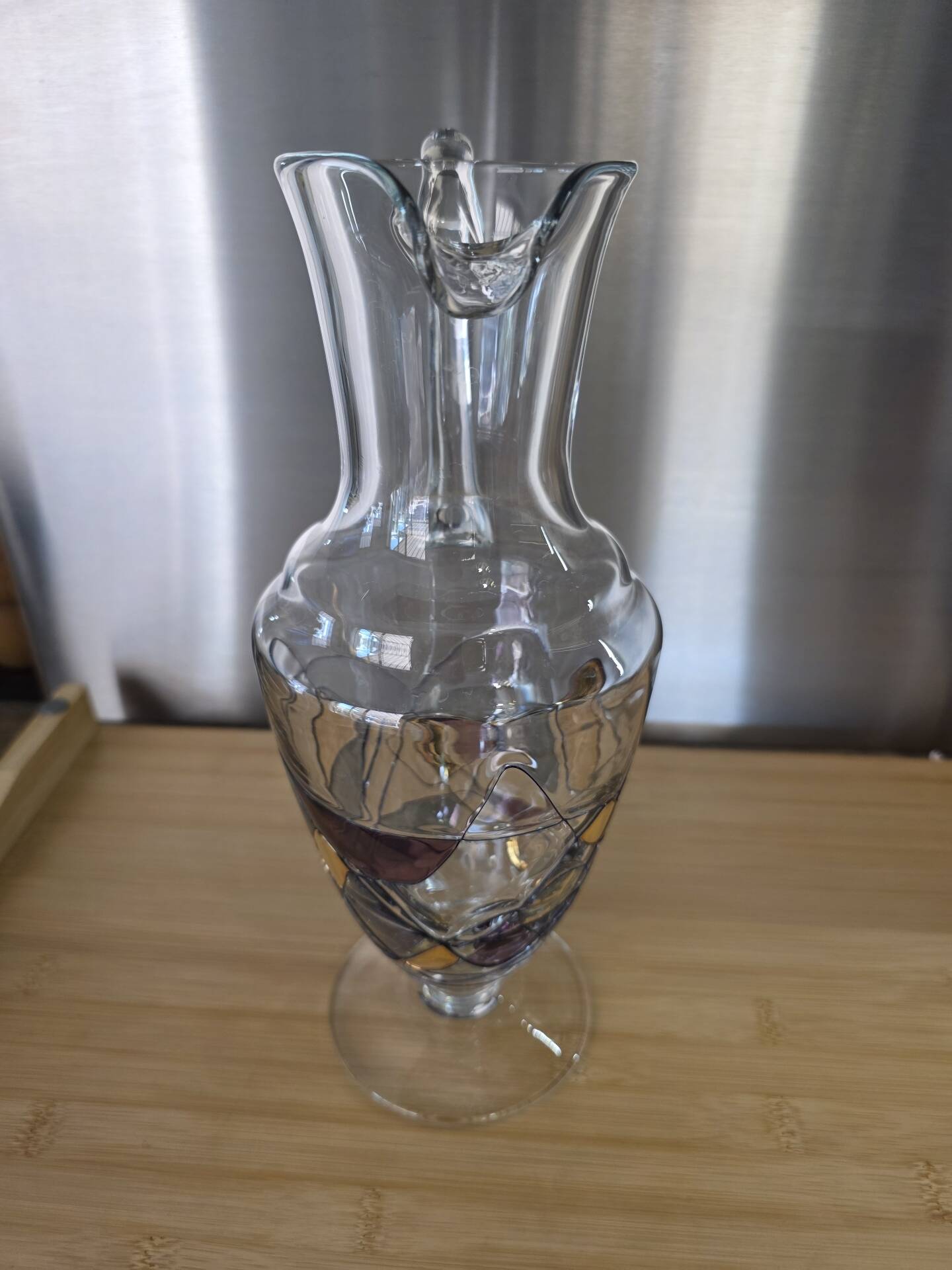 Large carafe / Jug in Paris crystal with stained glass decoration signed H 30 cm