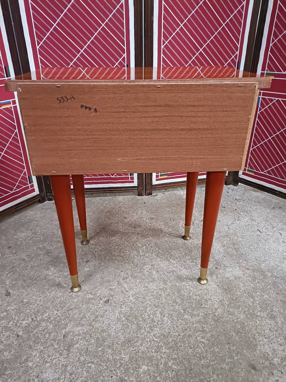 Vintage bedside table, mahogany veneer and tapered legs