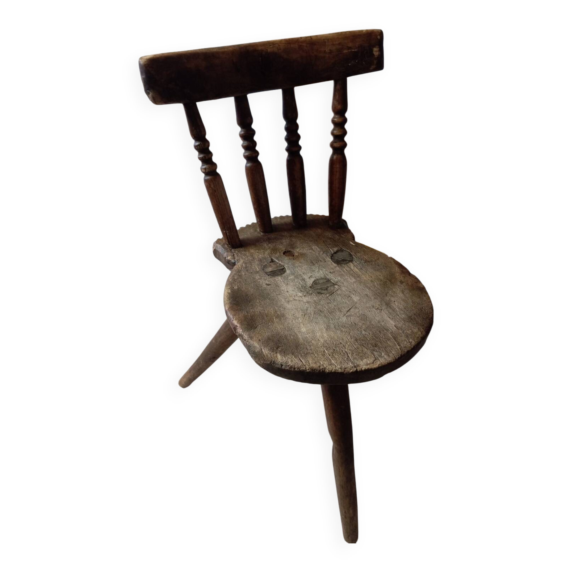 Chaise d'Appoint Tripode en Bois, 19ème Siècle