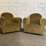 Pair of green fabric armchairs