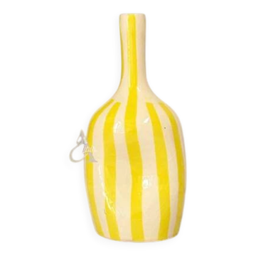Vase bouteille rayé jaune creux
