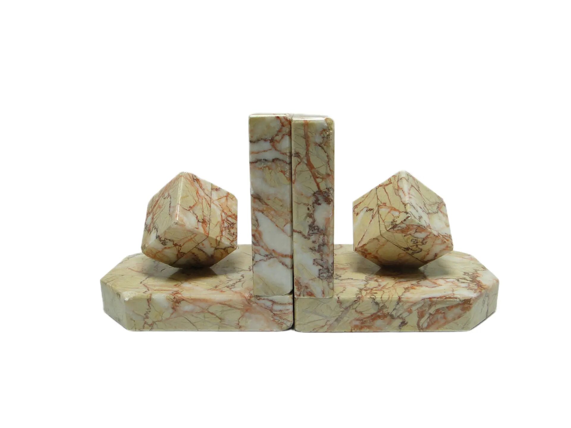 Pair of bookends, Art Deco, beige marble, Germany, 1930s.