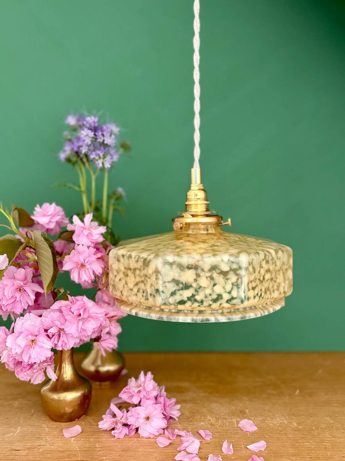 Vintage glass pendant light in yellow from Clichy