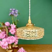 Vintage glass pendant light in yellow from Clichy