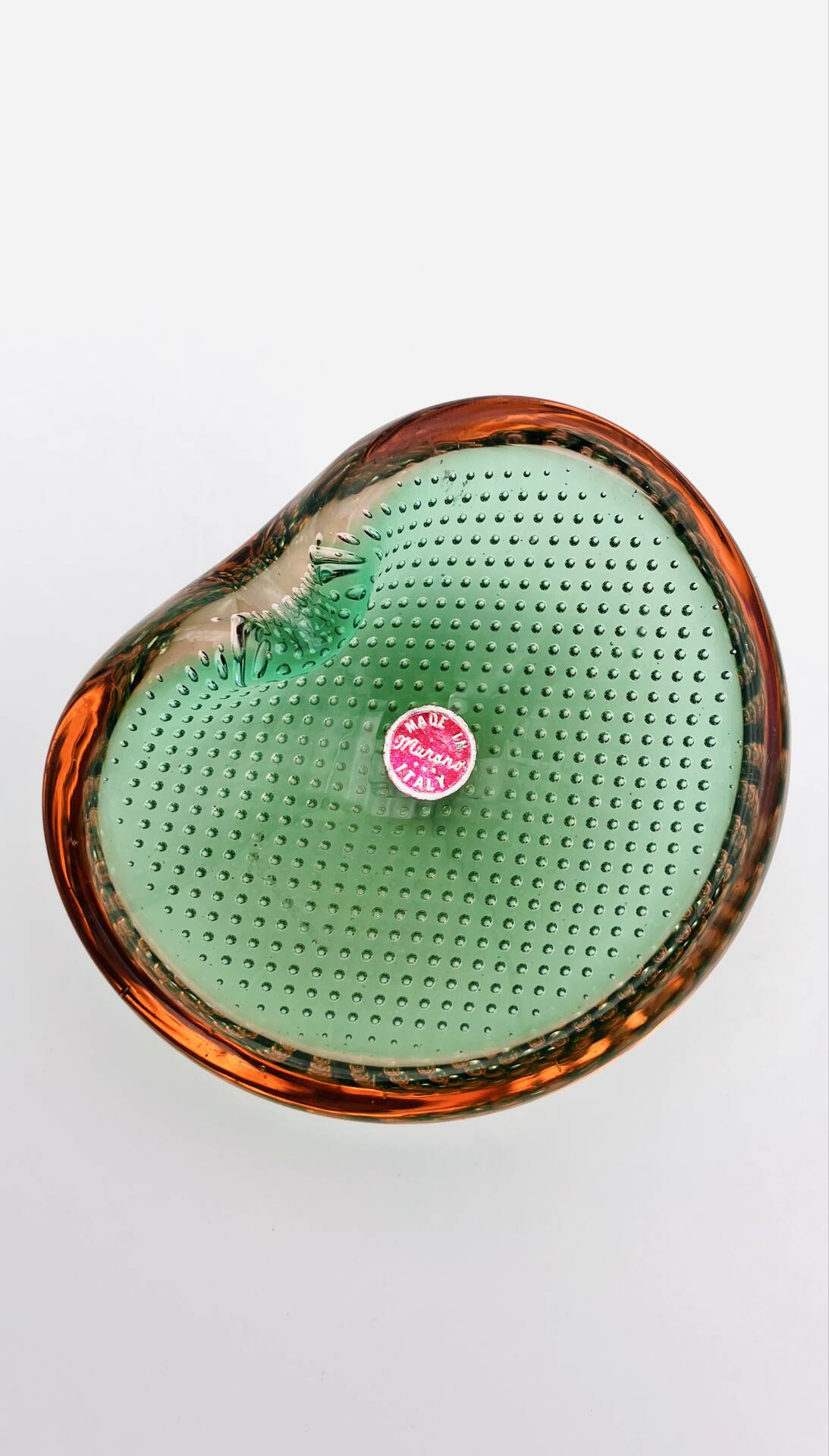 Miniature Vide-Poche Murano Sommerso Bullicante Green Pink Labelled 60s