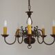 French Vintage 5 Light Mid Century Chandelier In Wood Bronze and Metal 5525