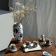 Set of 4 small cups and saucers with Asian blue landscape decor
