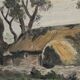 Oil on canvas landscape with Vendée basket by C. Bonno 1949