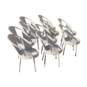 Série de 10 fauteuils de jardin en acier patine de jardin