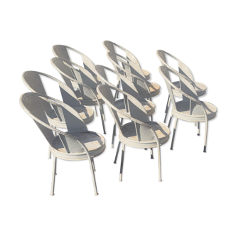 Set of 10 garden chairs in garden patina steel.