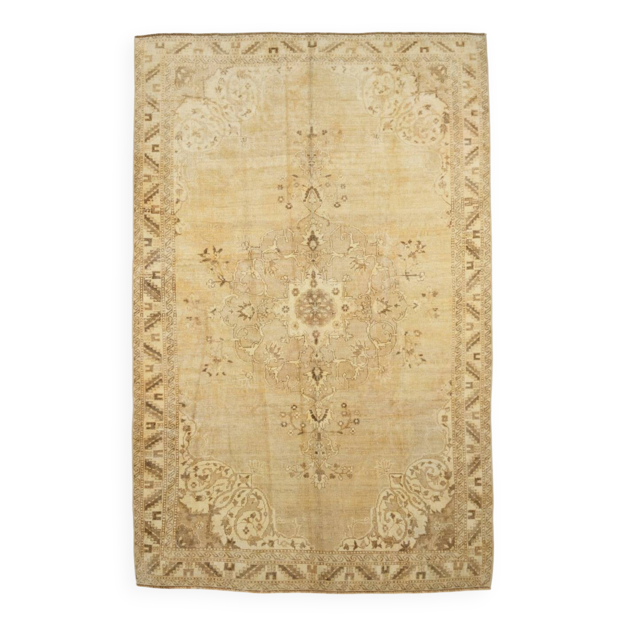 7x10 Cream & Brown Vintage Persian Rug, 205x316Cm