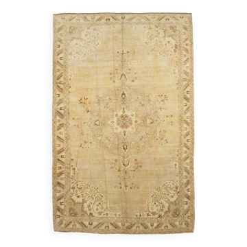 7x10 Cream & Brown Vintage Persian Rug, 205x316Cm