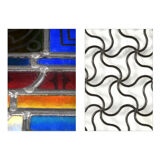 Screened windows with colored stained glass windows