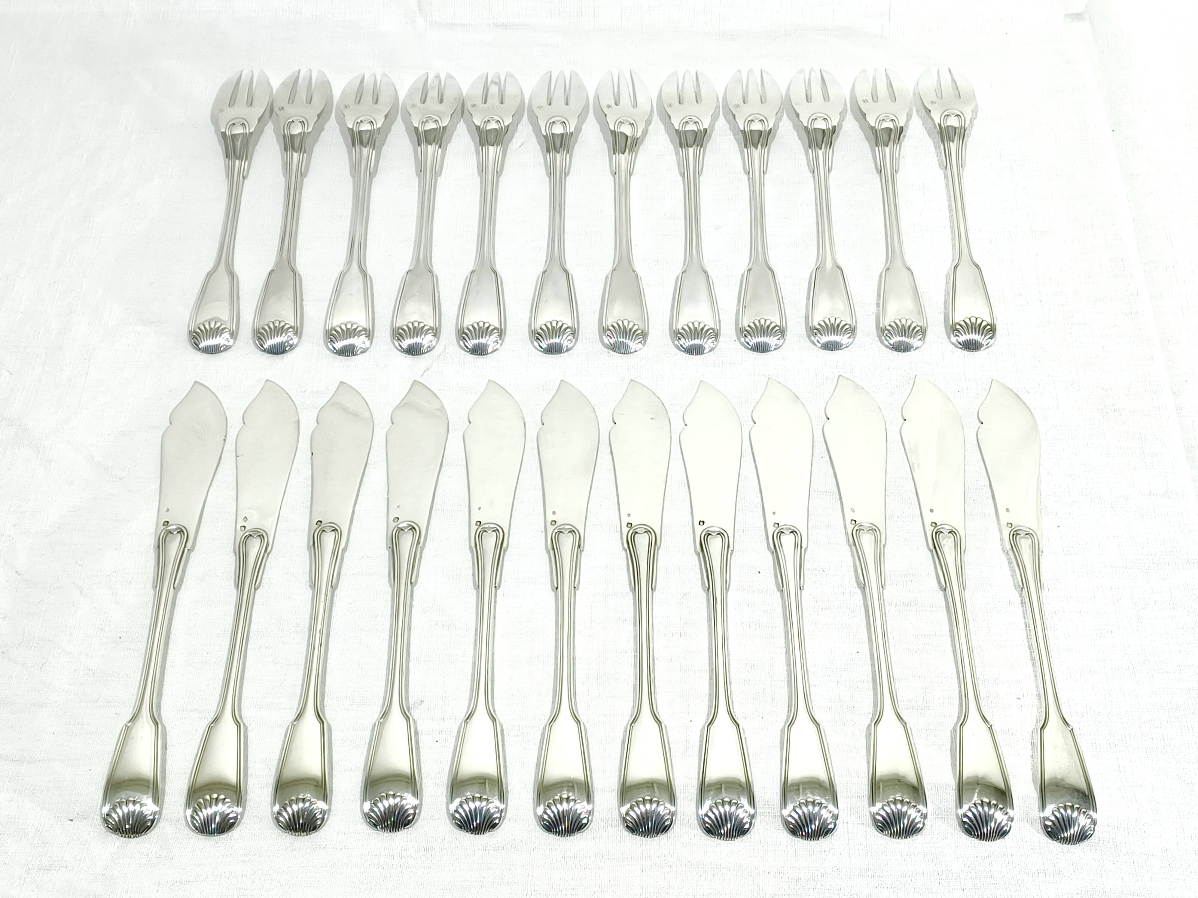 Emile Puiforcat – 12 solid silver fish cutlery sets