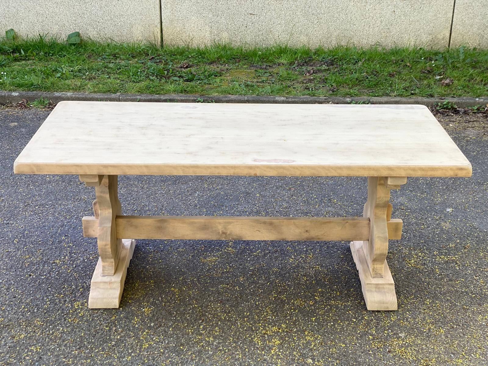 Renovated monastery dining table in ash, 180cm.