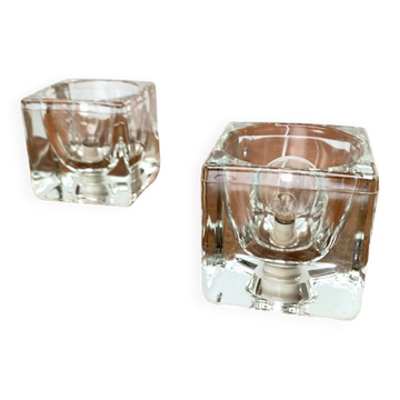 Vintage German glass cube table lamps TA 14 by Peill & Putzler, 1970s, set of 2.