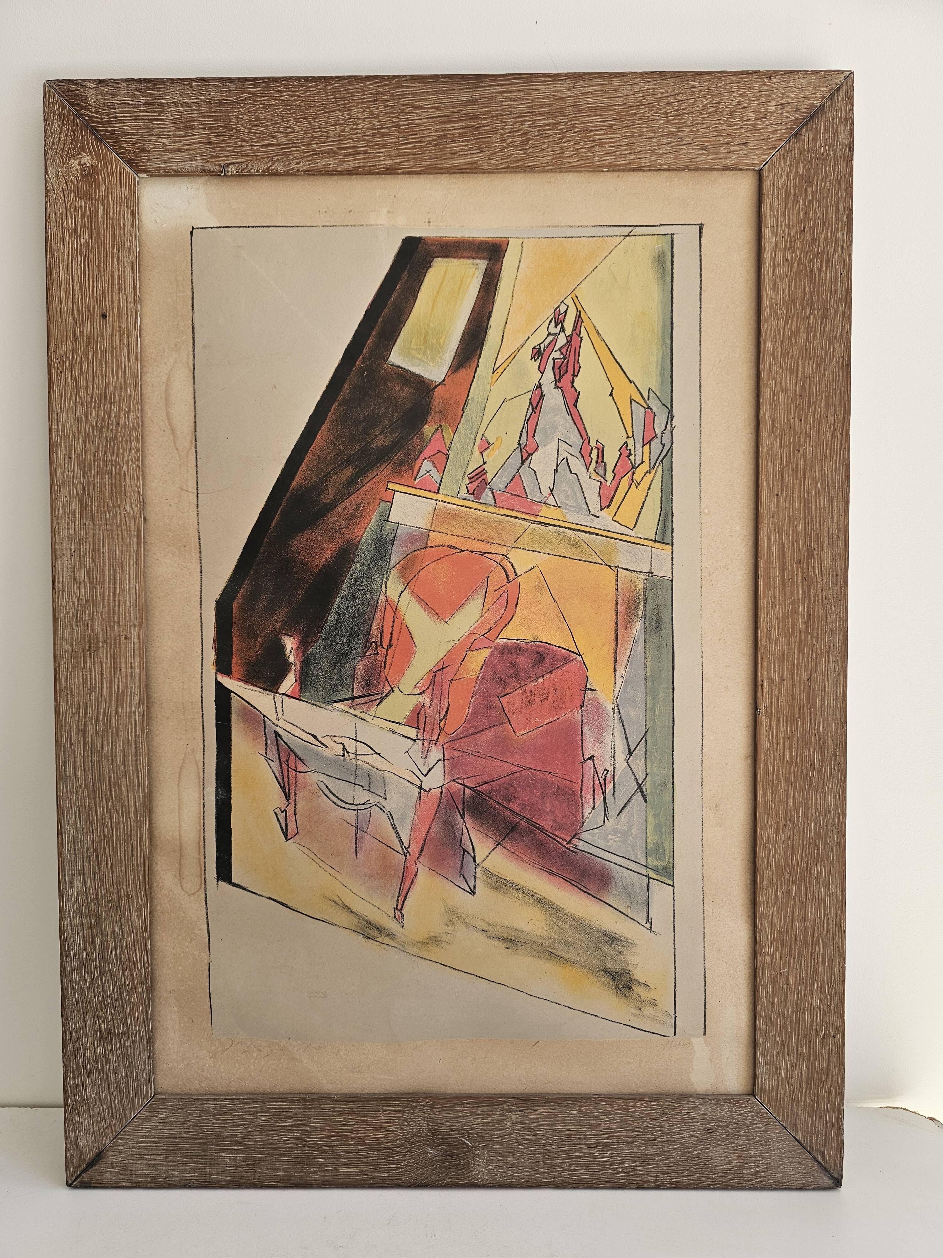 Tableau Lithographie couleurs sur vélin Le Fauteuit 28/200 Signé Jacques Vi