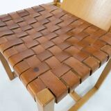 Mid-Century Modern Set of 12 Wood and Leather Chairs, Italy, 1950s