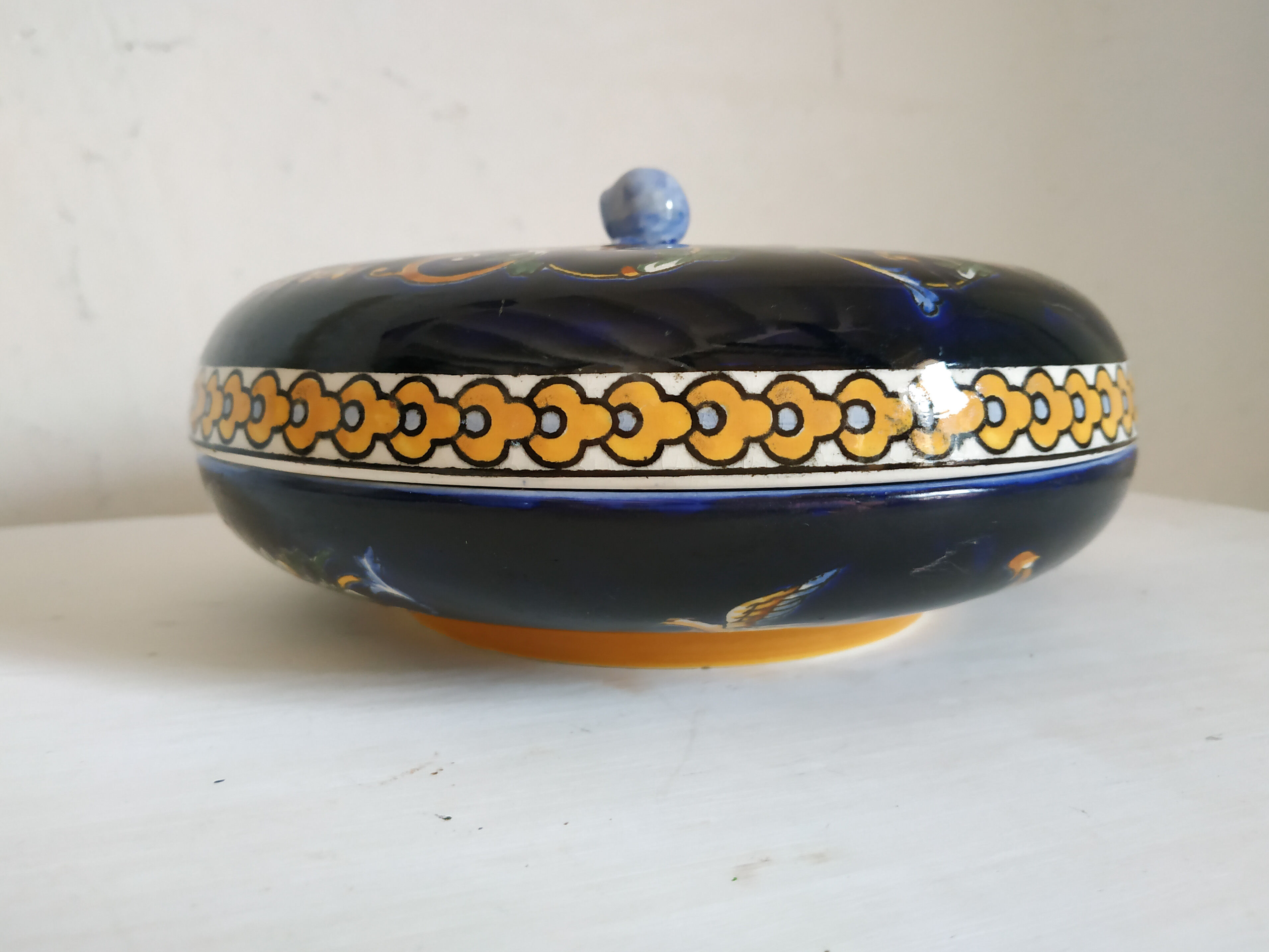 Gien blue earthenware candy box