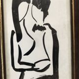 Black oil painting: loving couple embraced signed godeau 1989, figurative style, framed