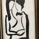 Black oil painting: loving couple embraced signed godeau 1989, figurative style, framed