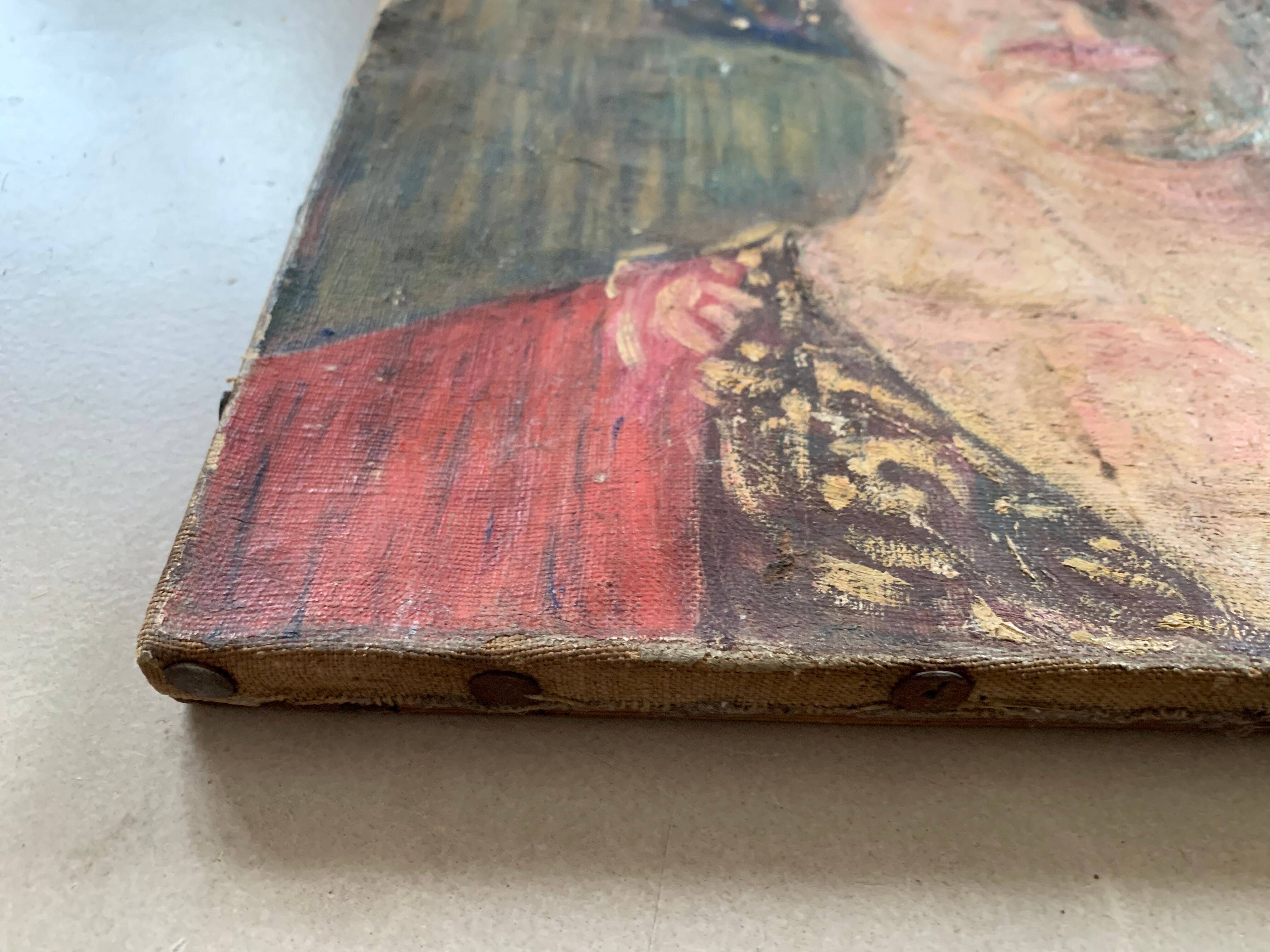 Portrait de femme ancien, huile sur toile