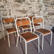 Vintage French school chairs – 1960s industrial cafe seats (set of 5)