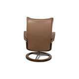 Brown Stressless Leather Wing Lounge Chair with Stool, Set of 2