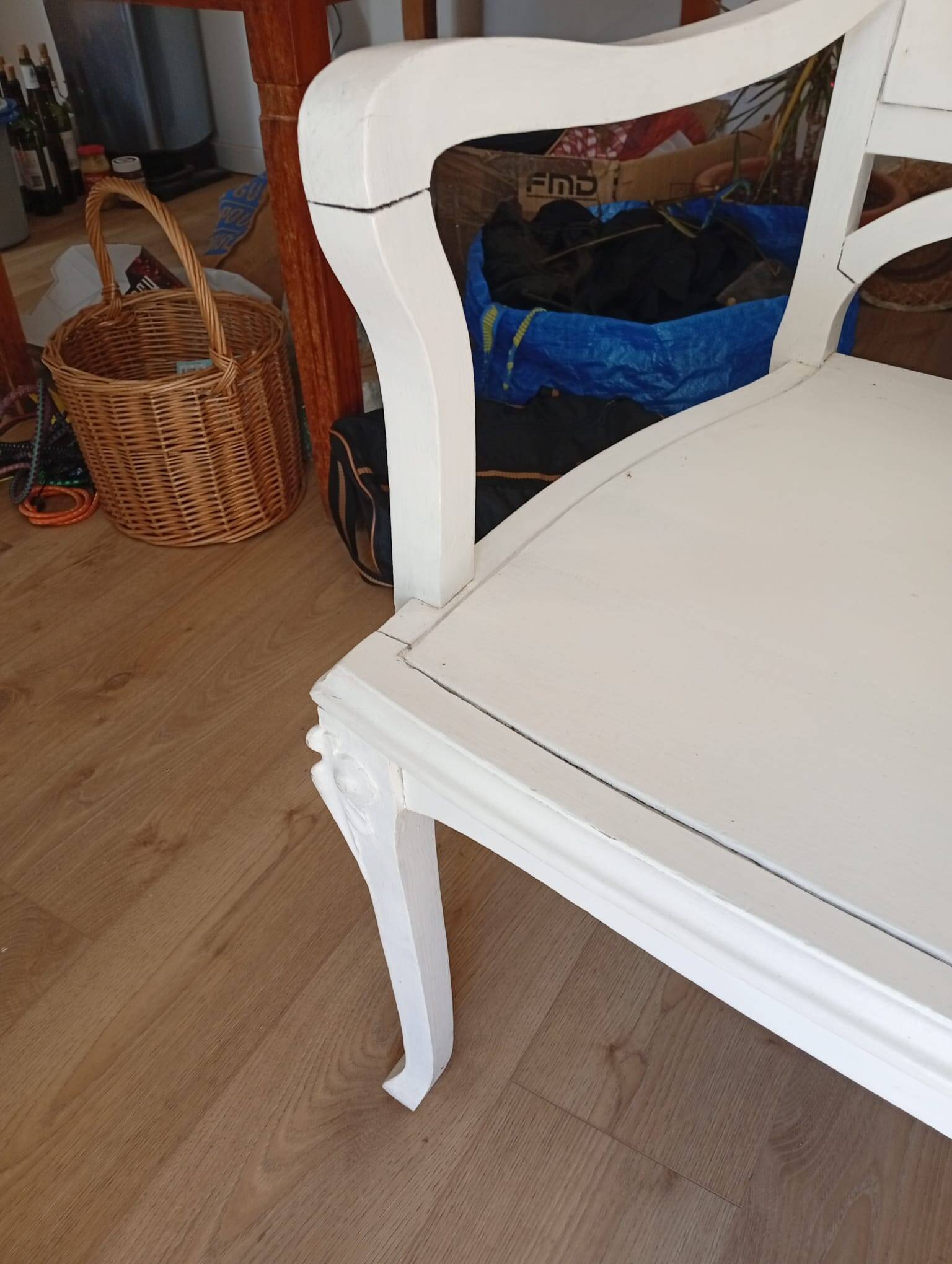 Art Nouveau wooden bench, colonial style, period, renovated.