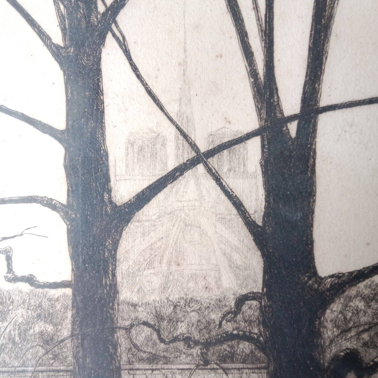 Paris Quai d'Orléans Etching Signed Jean Jules Dufour 1889 1973