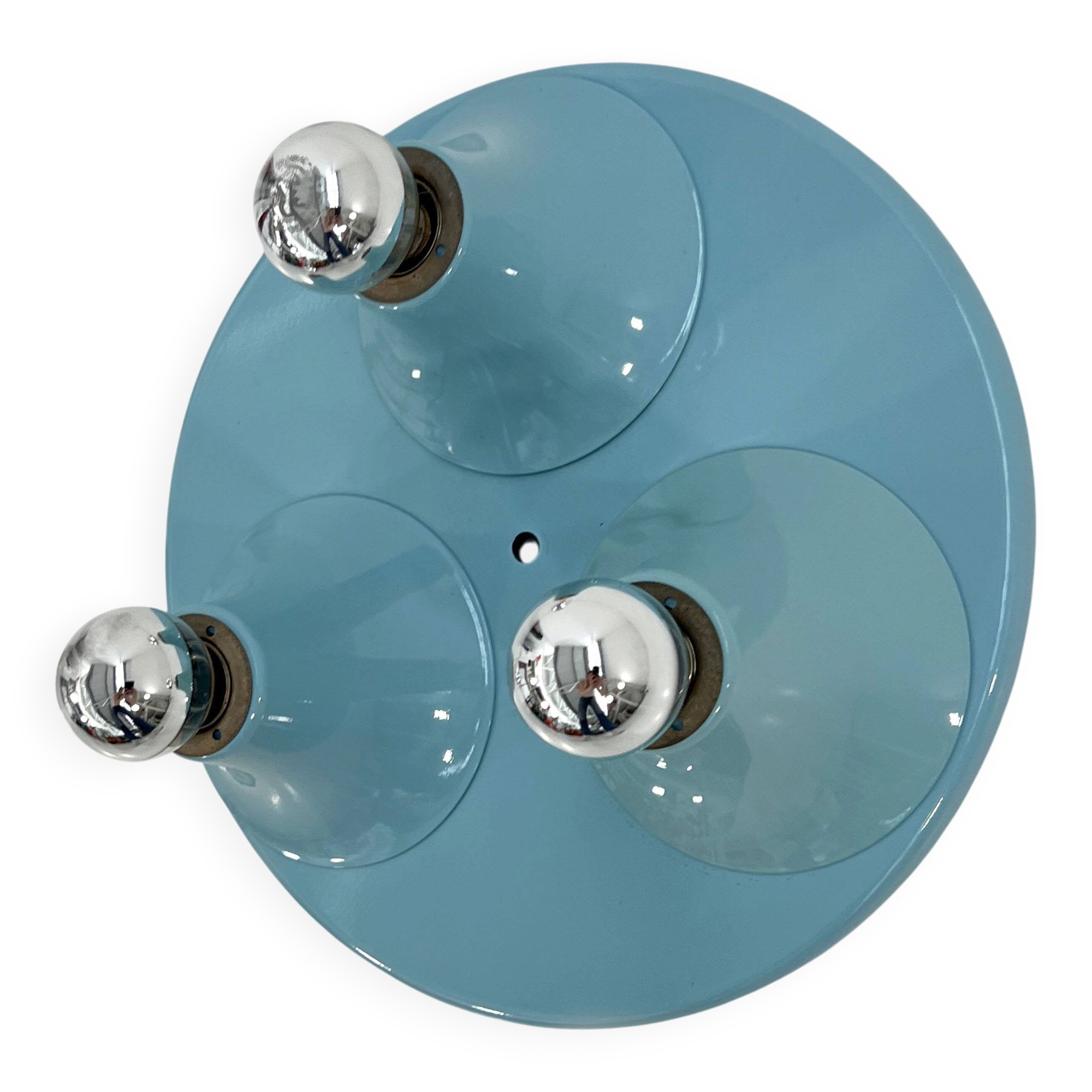 Blue wall light with 3 bulbs, 1980
