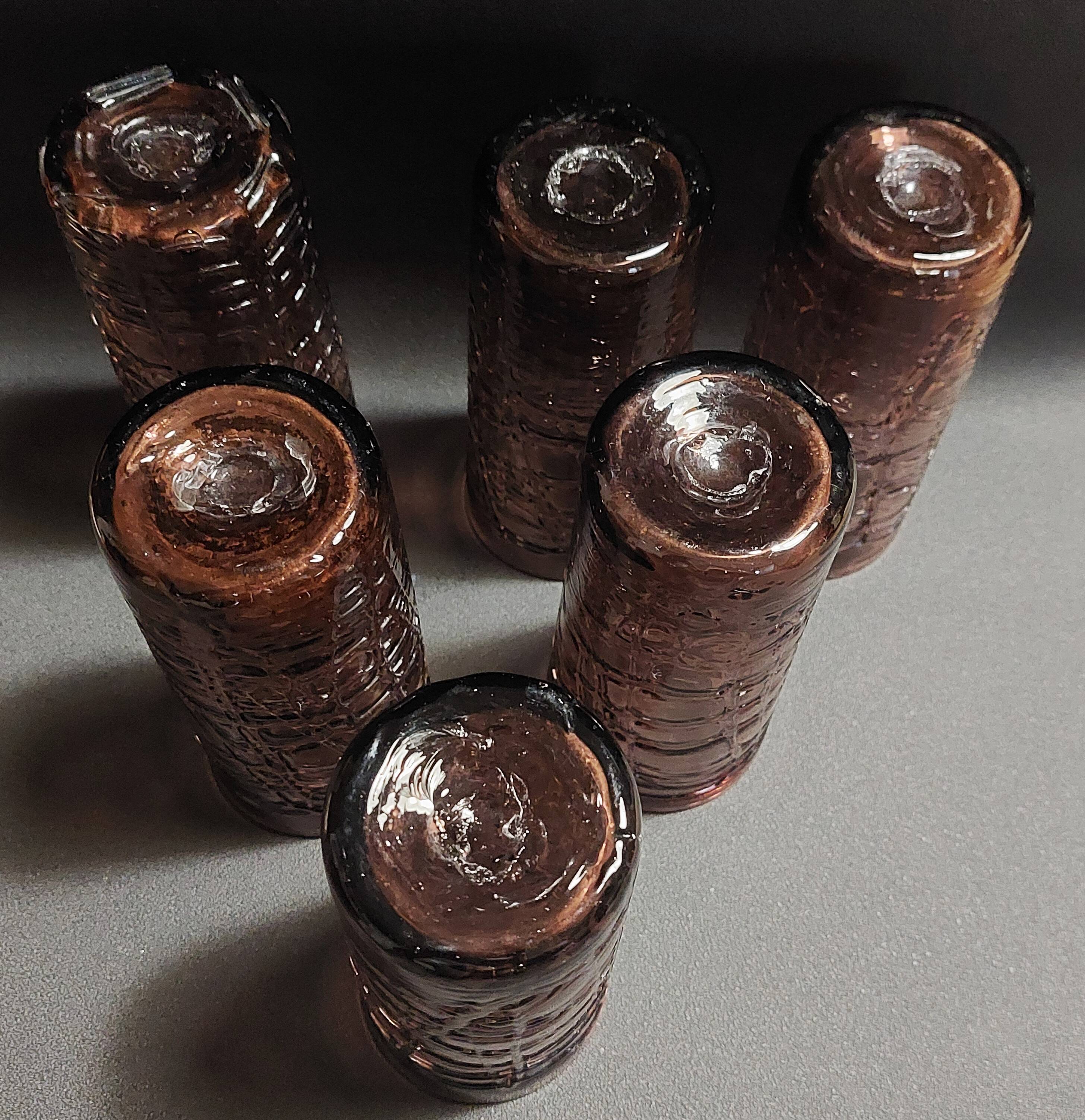 Orangeade set, pitcher, six glasses, purple glass, 70s