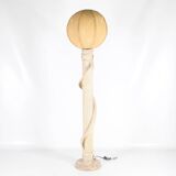 Rattan and silk floor lamp