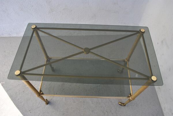 Desserte style 1940 bronze doré dessus plateau verre fumé
