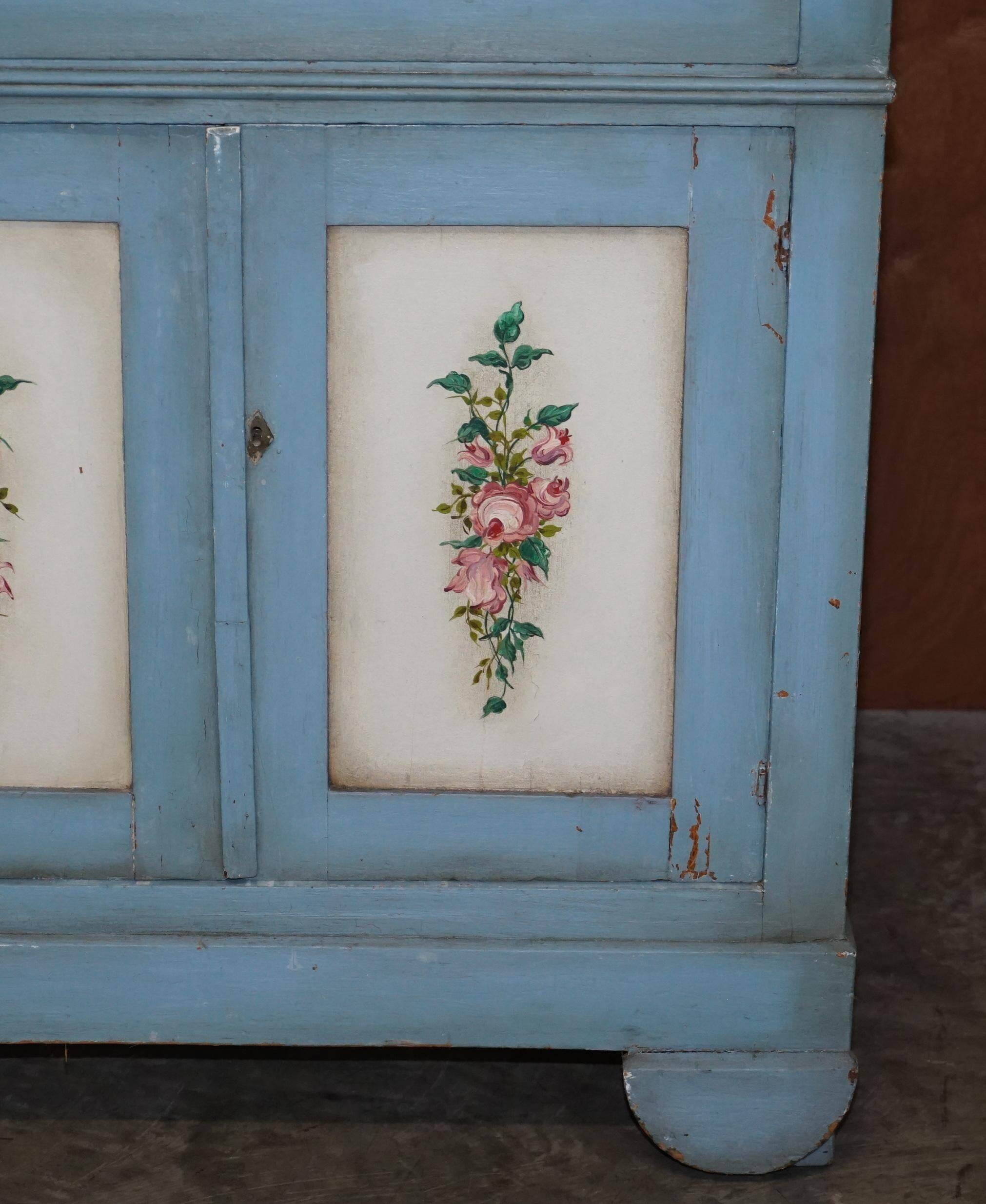 Buffet de cuisine en pin peint à la main, antique français vers 1880
