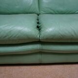 Vintage mint green leather sofa, 3-seater, 1970s