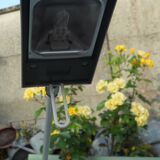 Massive swing desk lamp has two lights and a kneecap