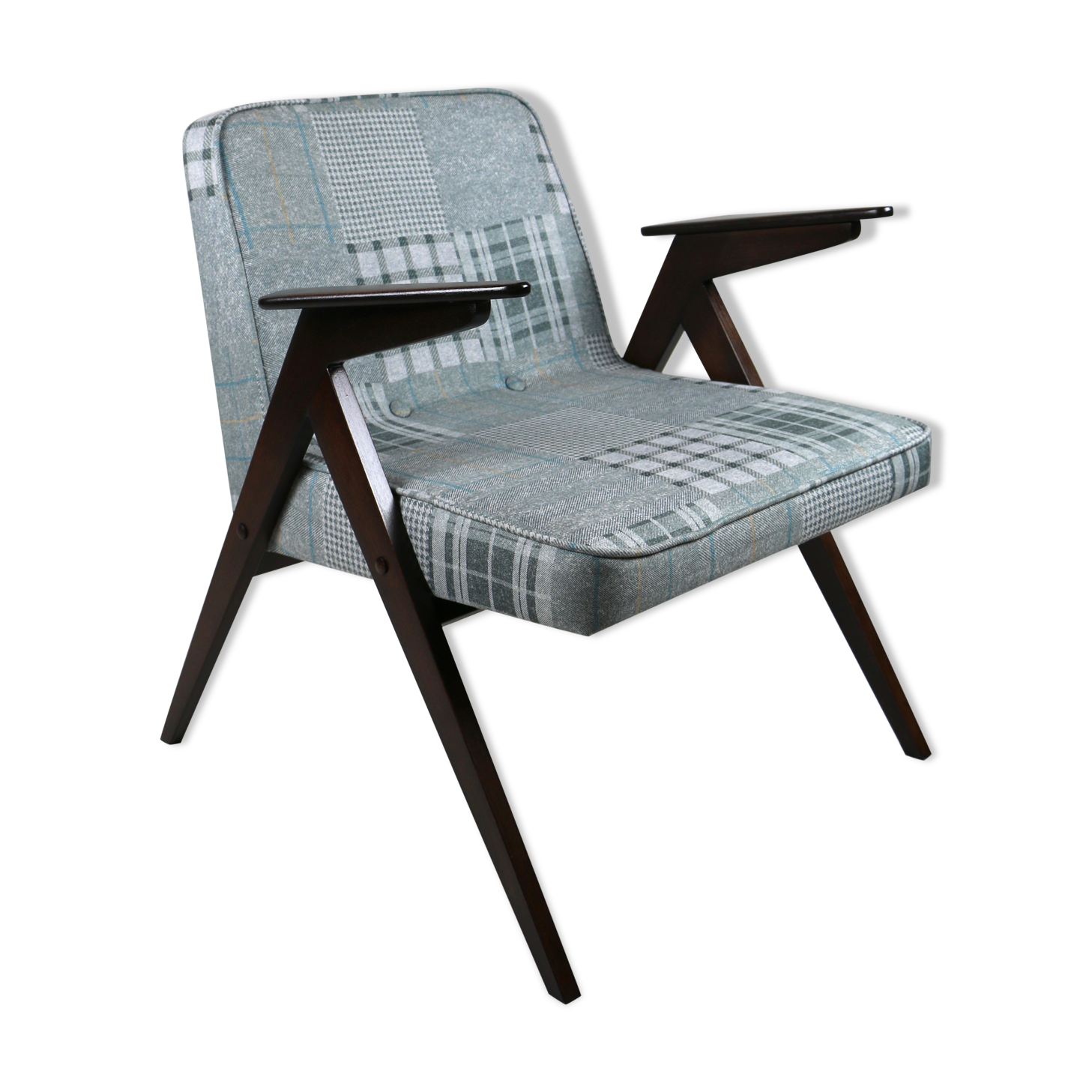 Grey-Blue Chequered Bunny Armchair by Józef Chierowski, 1970s