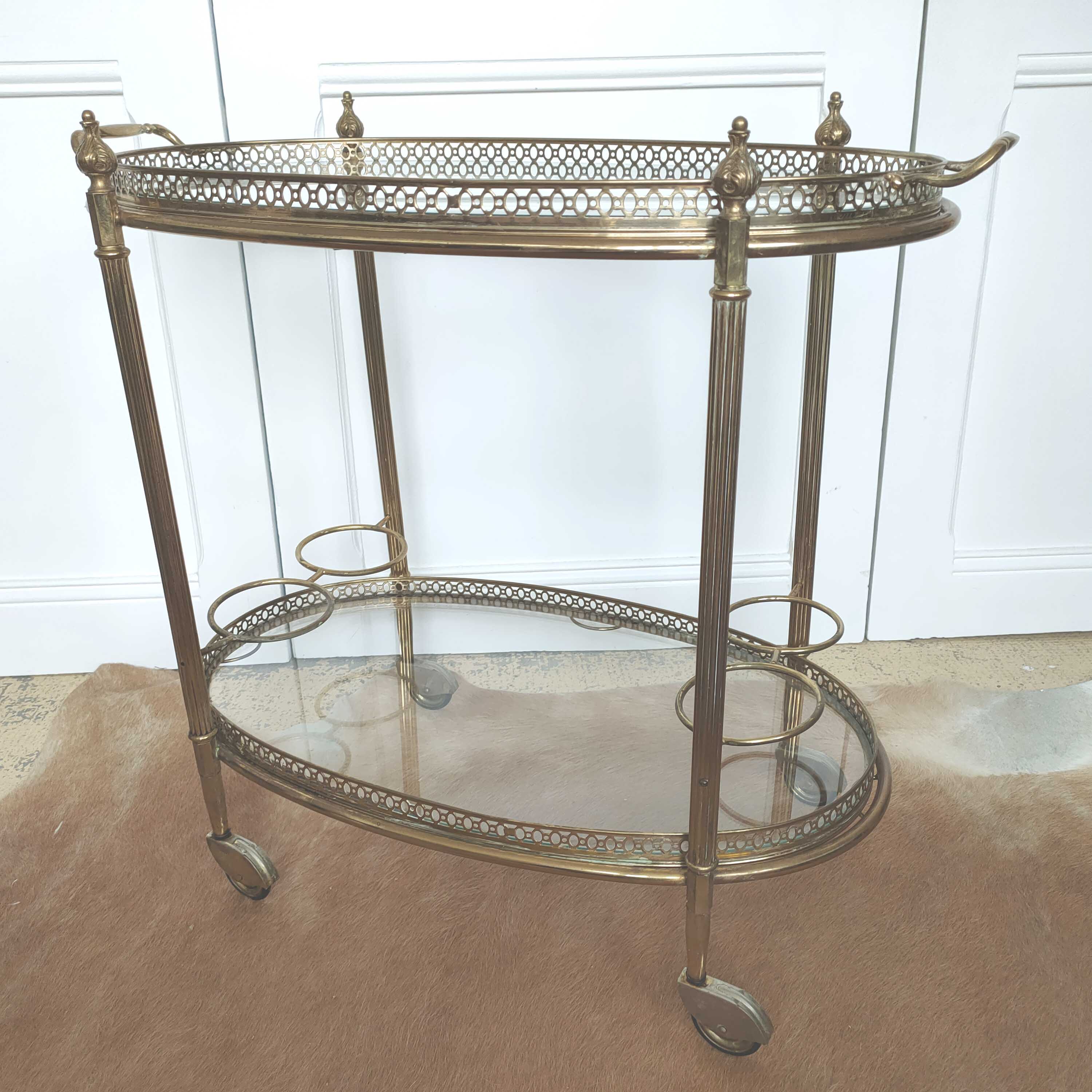 Desserte golden bar brass and glass