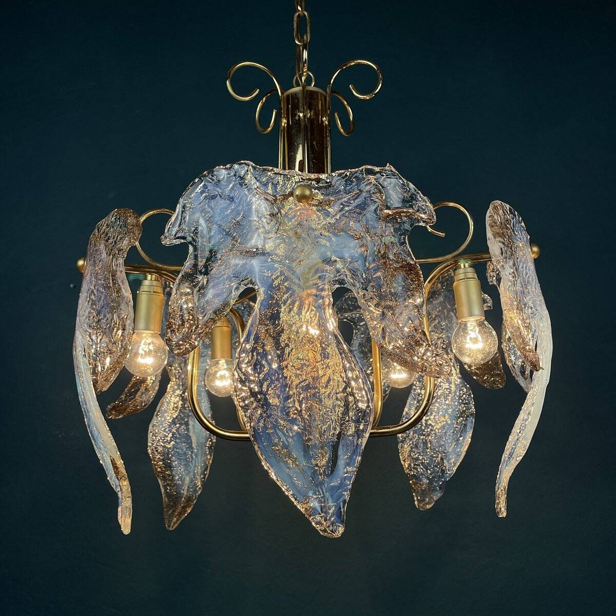 Murano Ice glass ceiling light, Italy, 1970s