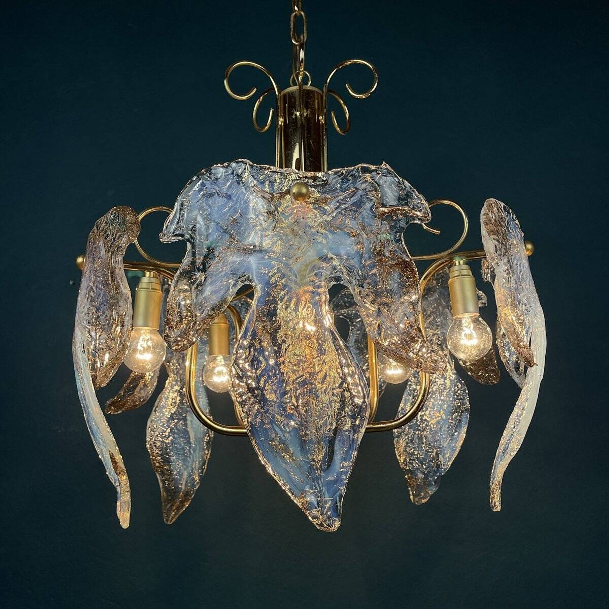 Murano Ice glass ceiling light, Italy, 1970s