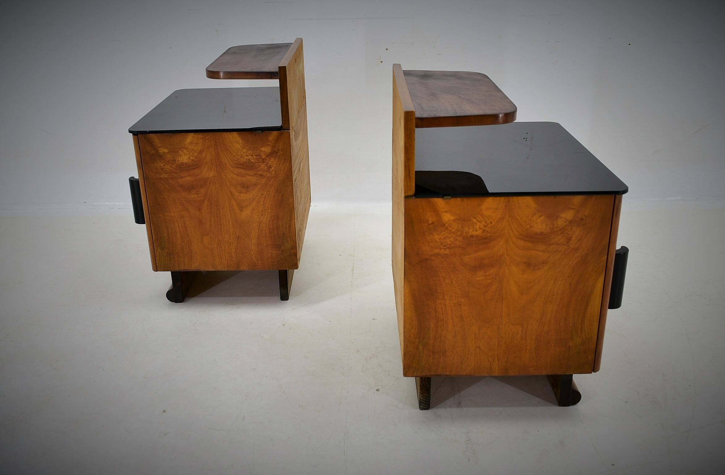 Pair of Midcentury Czechoslovakian Bedside Tables, 1940s