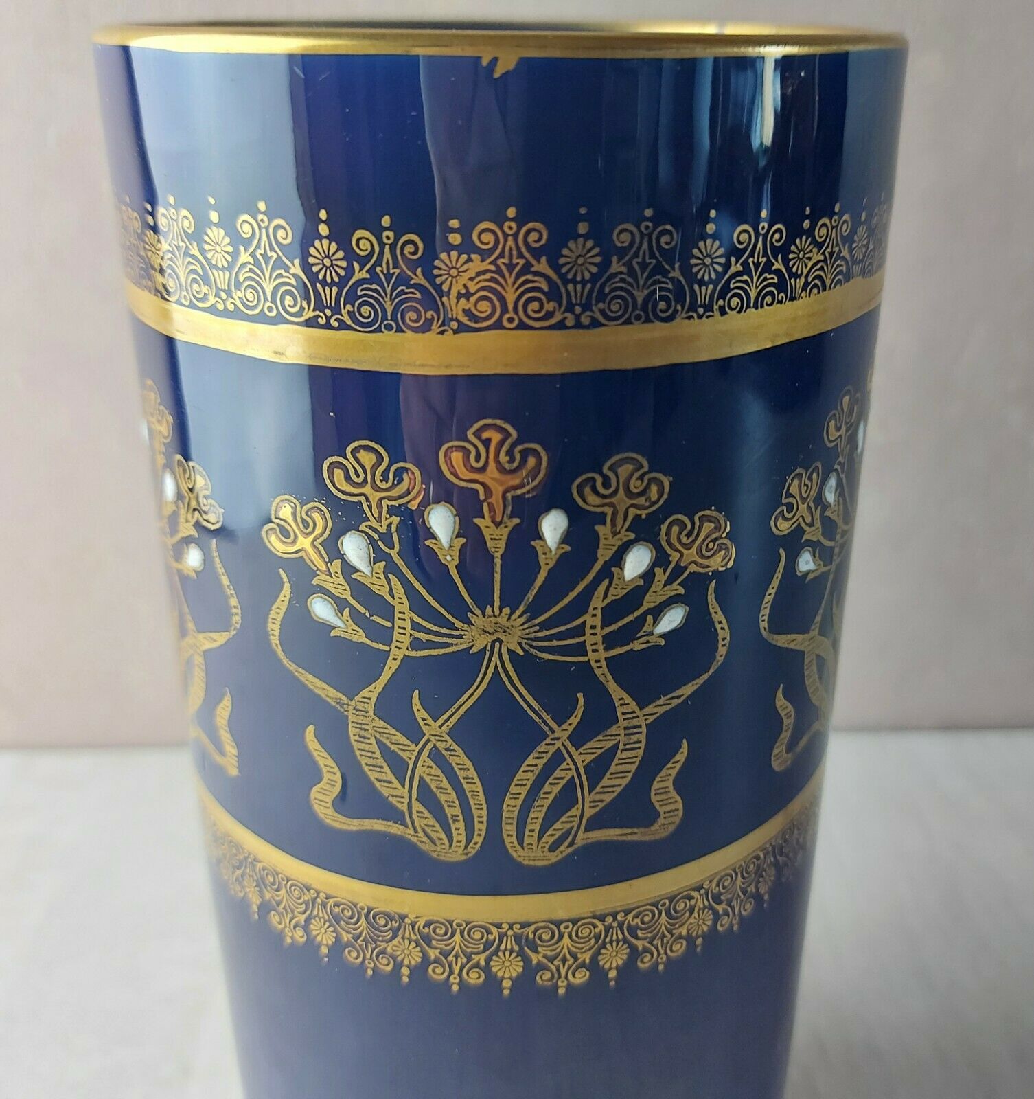 Old vase roll, blue, glazed ceramic, Lunéville napoleon III