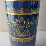 Ancien vase rouleau, bleu, en céramique émaillée, Lunéville napoléon III