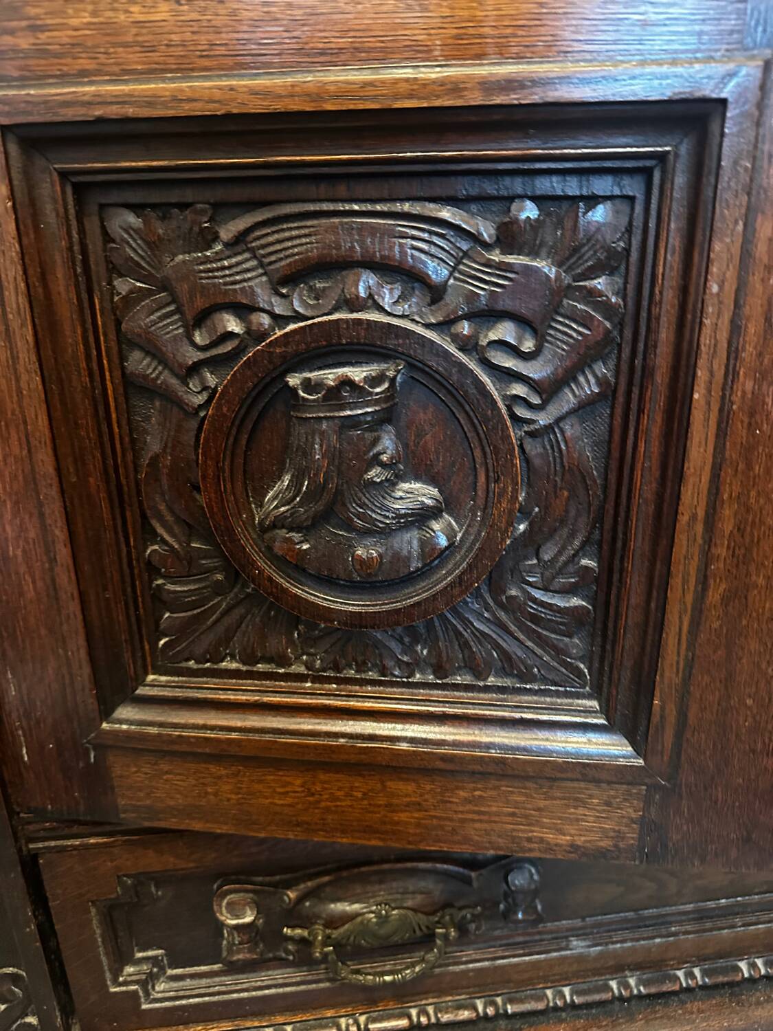 Large Renaissance Style Library Solid Oak 19th Century