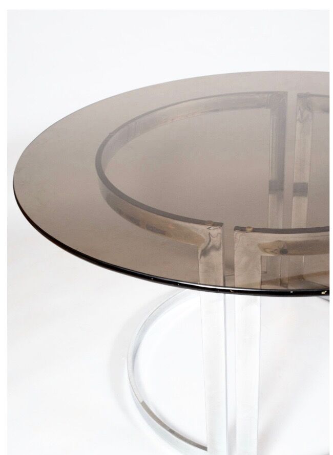 Table à diner ronde 120 cm verre et acier chromé 70