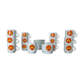 Coffee set "POP" Italy, psychedelic orange motif 70s