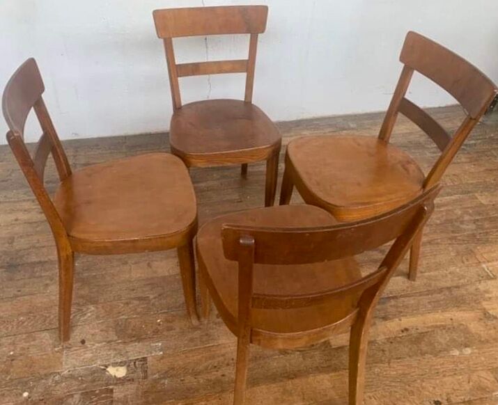 Set of 4 curved wood bistro chairs